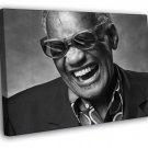 Ray Charles BW Portrait Smile Retro Music Singer  20x16 inch FRAMED CANVAS WALL PRINT