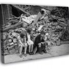 Children Debris London Bombing WWII War WW2 Old BW WALL  20x16 inch FRAMED CANVAS PRINT