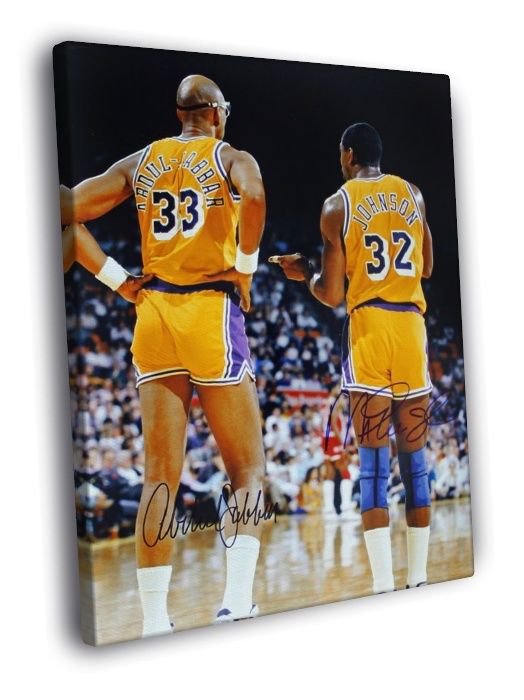 Magic Johnson Kareem Abdul-Jabbar Lakers Retro WALL  20x16 inch FRAMED CANVAS PRINT