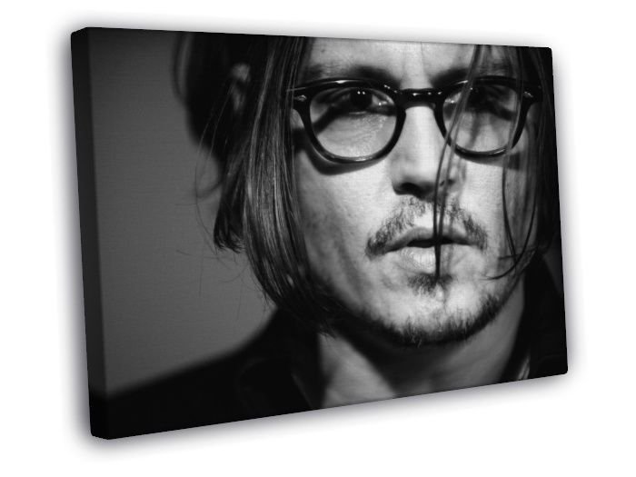 Johnny Depp Amazing BW Portrait Glasses Hot Handsome WALL  20x16 inch FRAMED CANVAS PRINT