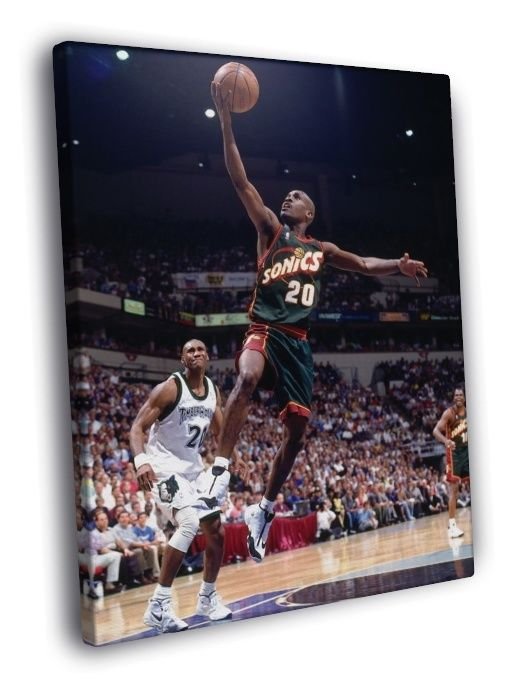 Gary Payton Layup Seattle SuperSonics  20x16 inch FRAMED CANVAS WALL PRINT