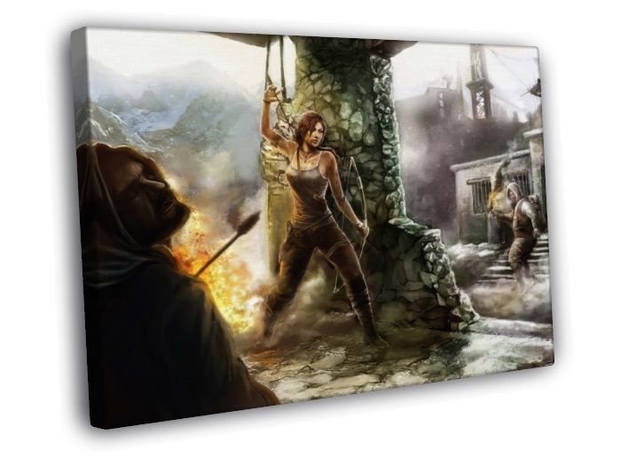 Tomb Raider Awesome Fight Video Game WALL  20x16 inch FRAMED CANVAS PRINT
