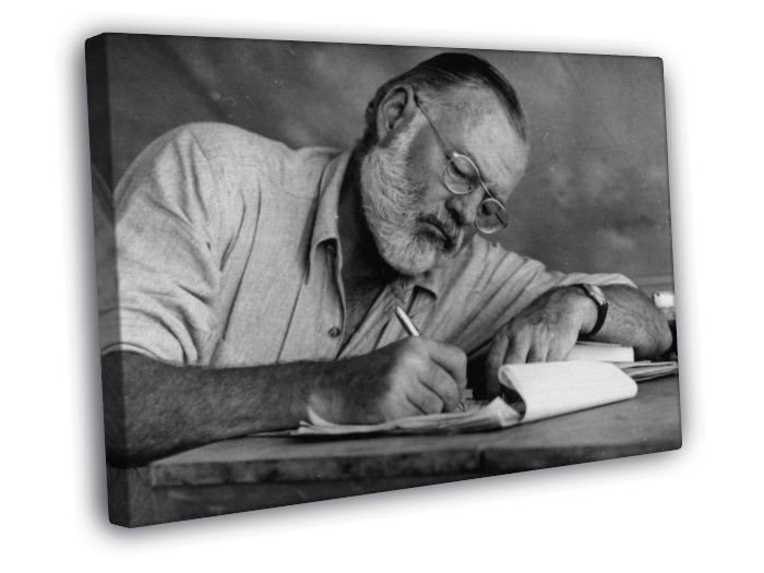 Ernest Hemingway Writer Glasses Drafts Notes BW WALL  20x16 inch FRAMED CANVAS PRINT