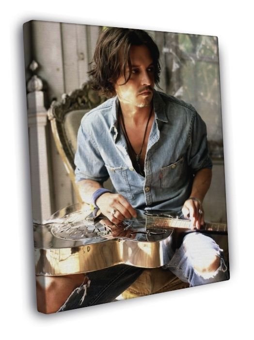 Johnny Depp Guitar Hot Charming Handsome Amazing Rare WALL  20x16 inch FRAMED CANVAS PRINT