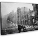 Firefighters London Bombing WWII War WW2 Old Retro BW WALL  20x16 inch FRAMED CANVAS PRINT