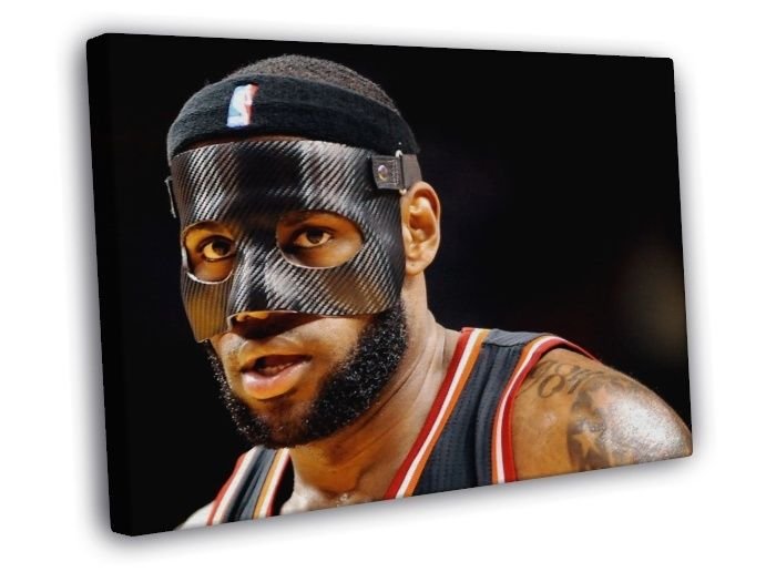 LeBron James King Portrait Black Mask Miami Heat  20x16 inch FRAMED CANVAS WALL PRINT