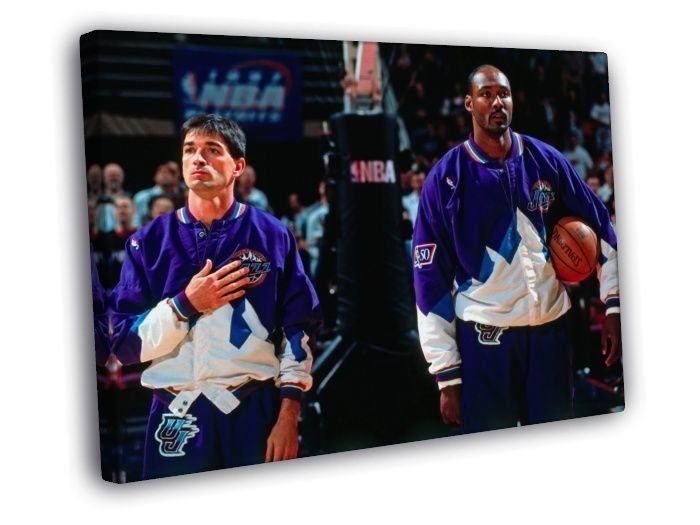 John Stockton Karl Malone Utah Jazz Legends  20x16 inch FRAMED CANVAS WALL PRINT