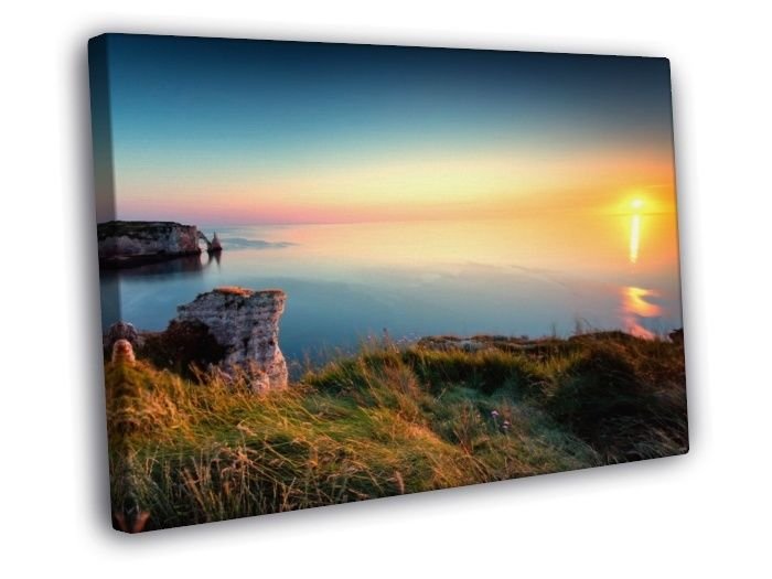 Sunset Shore Cliffs Sea Beautiful Nature  20x16 inch FRAMED CANVAS WALL PRINT