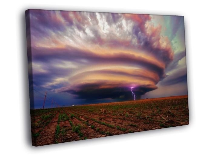 Storm Tornado Lightning Awesome  20x16 inch FRAMED CANVAS WALL PRINT