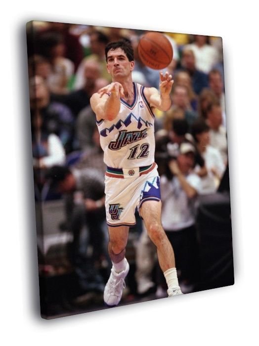 John Stockton Pass Legend Utah Jazz Retro  20x16 inch FRAMED CANVAS WALL PRINT