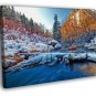 Winter River Snow Ice Cliffs Forest Beautiful 20x16 inch FRAMED CANVAS WALL PRINT