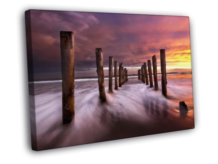 Sea Beautiful Sunset Ocean Dusk Nature  20x16 inch FRAMED CANVAS WALL PRINT