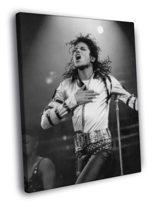 Michael Jackson Music BW Singer Stage  20x16 inch FRAMED CANVAS WALL PRINT