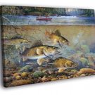 Fishing Painting Artwork Lake Fishermen Nature  20x16 inch FRAMED CANVAS WALL PRINT