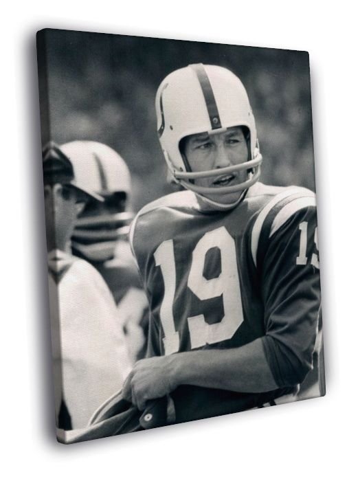 Johnny Unitas Baltimore Colts BW Football  20x16 inch FRAMED CANVAS WALL PRINT