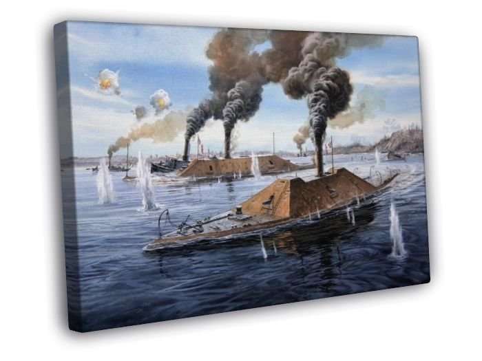 Ironclad Warship CSS Virginia USS Monitor Merrimack  20x16 inch FRAMED CANVAS WALL PRINT