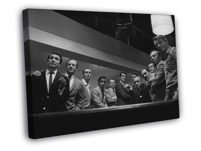 Rat Pack Pool Table Retro Music Band BW  20x16 inch FRAMED CANVAS WALL PRINT