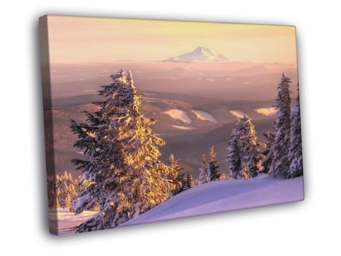 Snow Hills Forest Mountain Beautiful Nature  20x16 inch FRAMED CANVAS WALL PRINT
