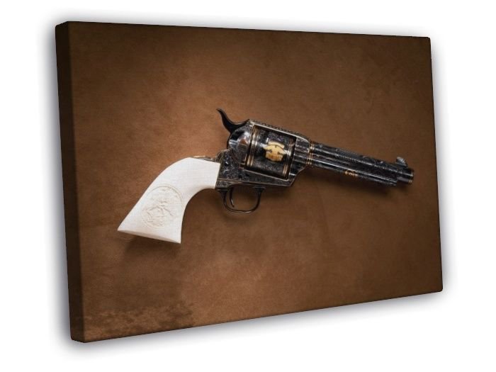 Colt Single Action Army Engraved Peacemaker Revolver WALL  20x16 inch FRAMED CANVAS PRINT
