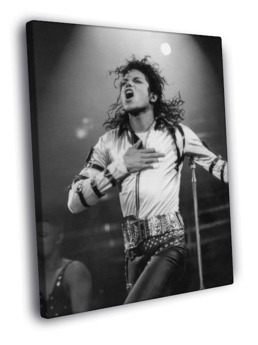 Michael Jackson Music BW Singer Stage  20x16 inch FRAMED CANVAS WALL PRINT