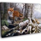 Fox Animal Nature Landscape Lake Artwork Painting  20x16 inch FRAMED CANVAS WALL PRINT