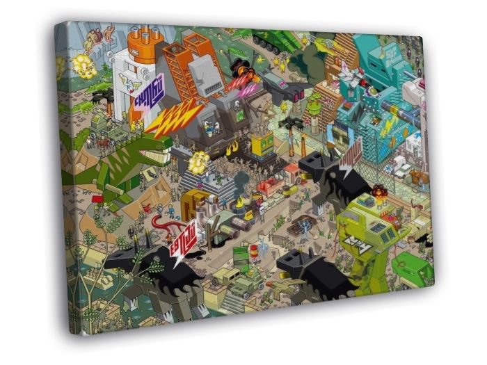 8-Bit Pixel Art Amazing City Characters  20x16 inch FRAMED CANVAS WALL PRINT