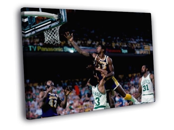 Magic Johnson Layup Los Angeles Lakers Classic WALL  20x16 inch FRAMED CANVAS PRINT