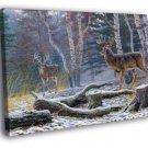 Snow Forest Deers Animal Landscape Oil Painting  20x16 inch FRAMED CANVAS WALL PRINT