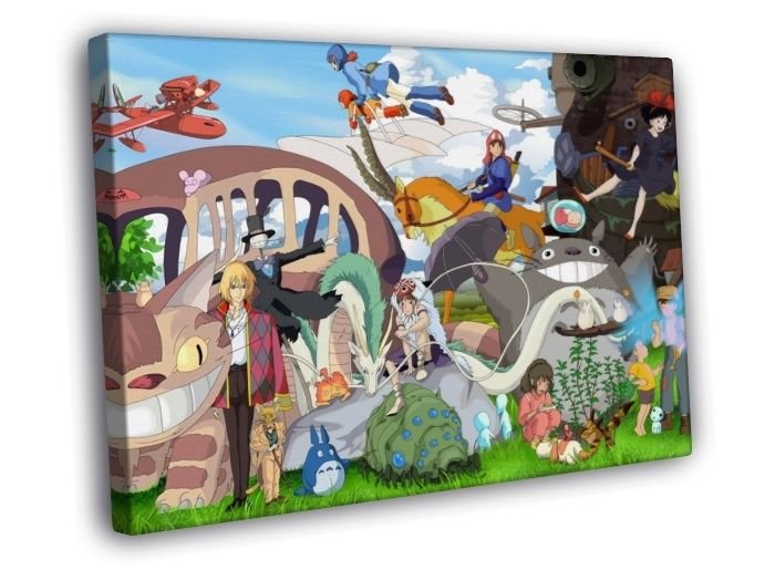 Totoro Howl's Castle Mononoke Spirited Away  20x16 inch FRAMED CANVAS WALL PRINT