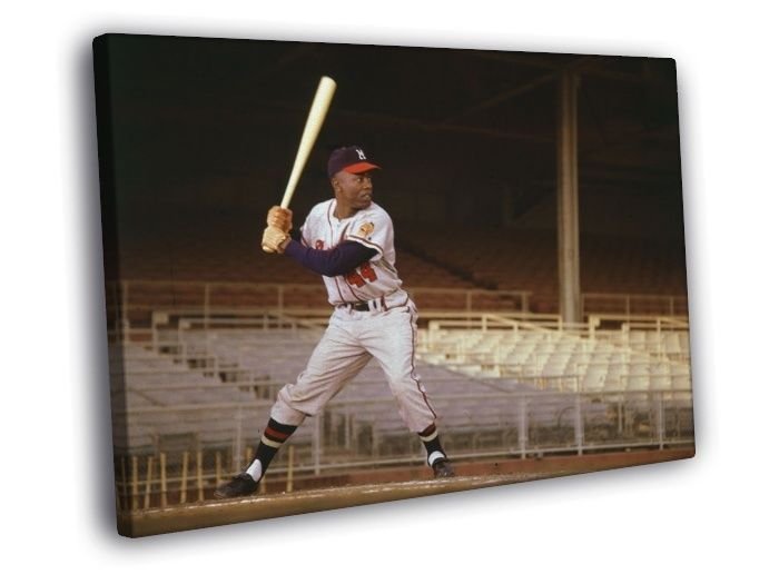 Henry Louis Hank Aaron Classic Baseball Sport WALL  20x16 inch FRAMED CANVAS PRINT
