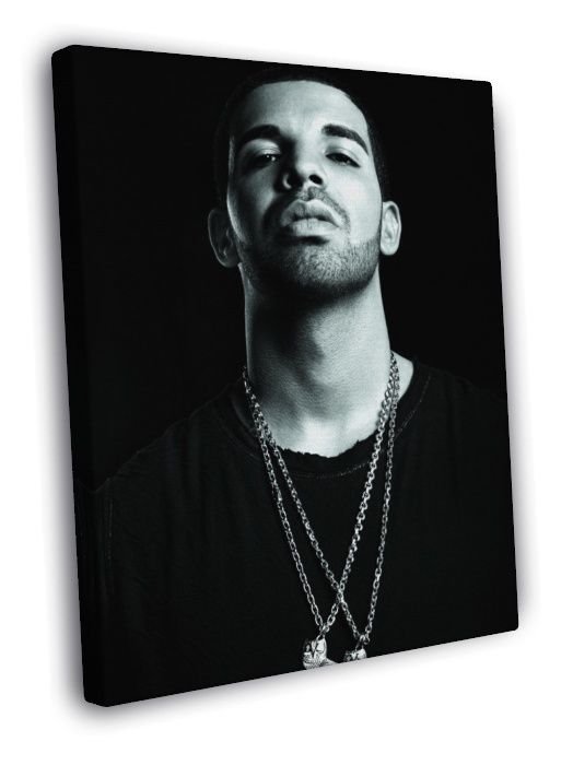 Drake Chains Awesome BW Portrait Handsome Rap Singer  20x16 inch FRAMED CANVAS WALL PRINT