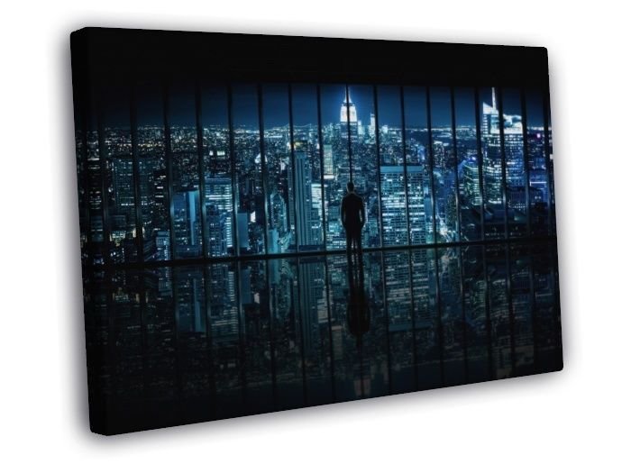 New York Lights Night Window Skyline Manhattan View  20x16 inch FRAMED CANVAS WALL PRINT