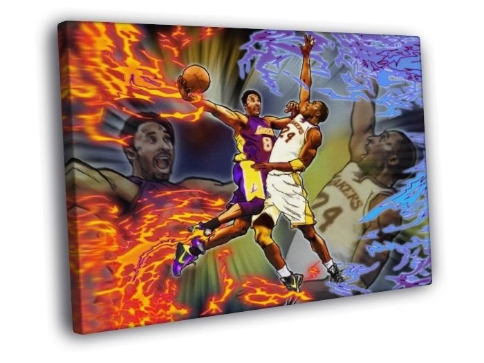 Black Mamba Old vs Young Los Angeles Lakers WALL  20x16 inch FRAMED CANVAS PRINT