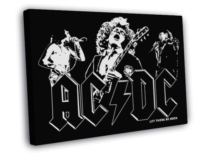AC DC Awesome BW Art Music Hard Rock Band  20x16 inch FRAMED CANVAS WALL PRINT