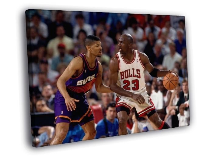 Michael Jordan Kevin Johnson Chicago Bulls WALL  20x16 inch FRAMED CANVAS PRINT