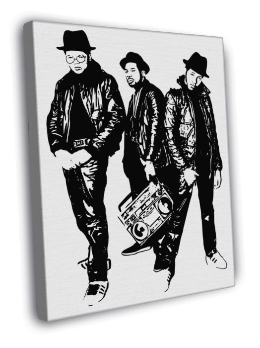 Run&acirc;��D.M.C. Group Run DMC Retro Art Band Hip-Hop Rap WALL  20x16 inch FRAMED CANVAS PRINT