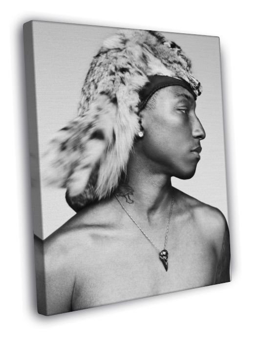Pharrell Williams Hip Hop Randb Singer Bw Wall 20x16 Inch Framed Canvas Print