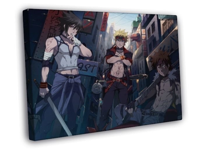 Naruto Uchiha Sasuke Kiba Inuzuka Anime Manga Art  20x16 inch FRAMED CANVAS WALL PRINT