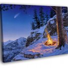Mountain Campfire Nature Landscape Comet Painting WALL  20x16 inch FRAMED CANVAS PRINT