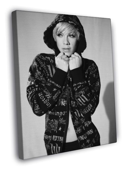 Pink Rock Pop Singer Music BW  20x16 inch FRAMED CANVAS WALL PRINT