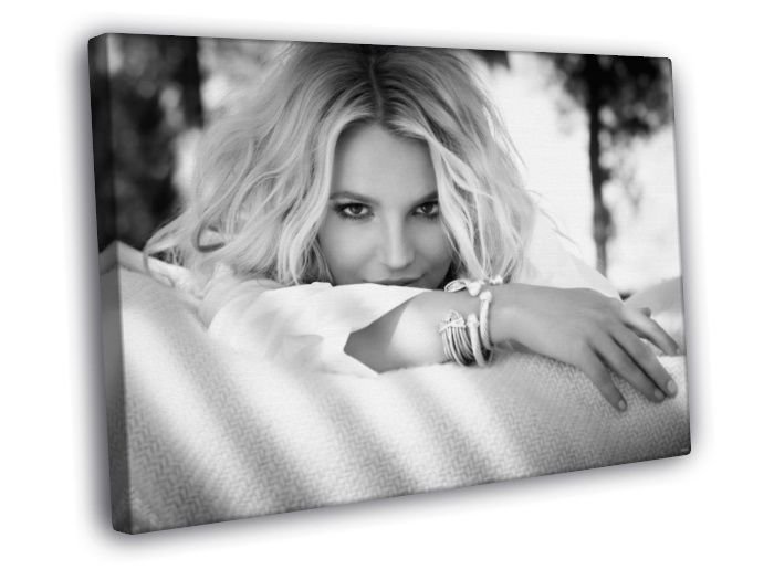 Britney Spears Cute Beautiful Music Singer BW  20x16 inch FRAMED CANVAS WALL PRINT