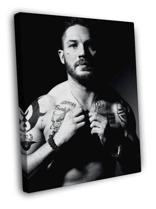 Tom Hardy BW Portrait Shirtless Body Tattoos Handsome WALL  20x16 inch FRAMED CANVAS PRINT