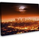 Los Angeles Skyline Full Moon Night City Lights LA  20x16 inch FRAMED CANVAS WALL PRINT