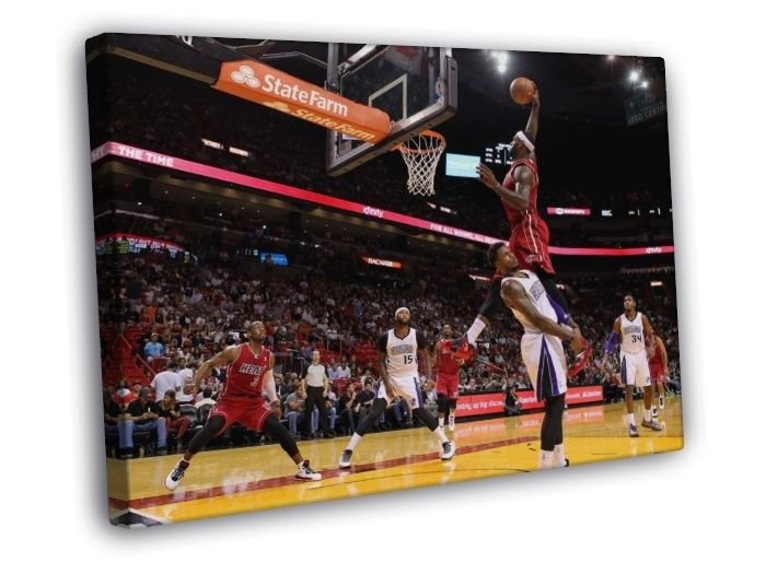 LeBron James Monster Dunk Miami Heat Basketball Sport WALL  20x16 inch FRAMED CANVAS PRINT