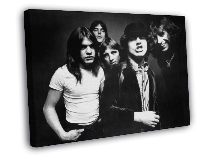 AC DC Angus Young Cheeky BW Retro Hard Rock Band WALL  20x16 inch FRAMED CANVAS PRINT