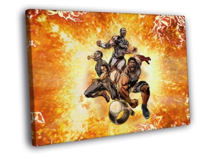 Miami Heat Big Three Art Champions Ring Sport  20x16 inch FRAMED CANVAS WALL PRINT