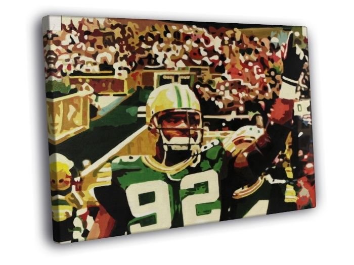 Reggie White Green Bay Packers Art Football  20x16 inch FRAMED CANVAS WALL PRINT