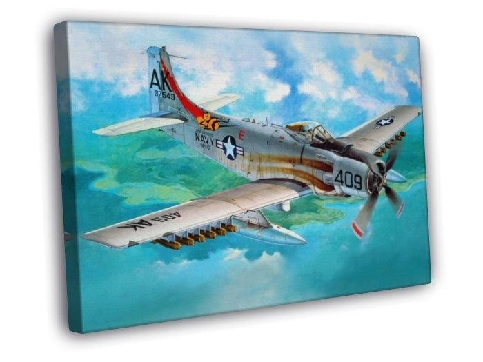 Douglas A-1H Skyraider Air Forces WW2 War Military  20x16 inch FRAMED CANVAS WALL PRINT