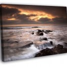 Sunset Sea Rocks Waves Foam Beautiful Nature  20x16 inch FRAMED CANVAS WALL PRINT