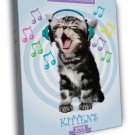 Funny Kitten Headphones Keith Kimberlin Art  20x16 inch FRAMED CANVAS WALL PRINT